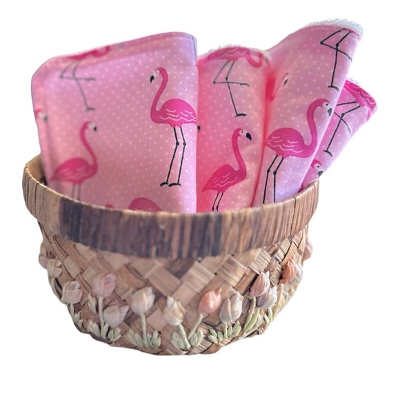 Hand Crafted Eco Friendly Pink Flamingos Reusable 100% Cotton Un Paper Towels - Picture 3 of 8